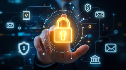 Cybersecurity data protection concept with padlock for online privacy and network safety