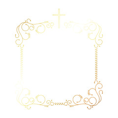 Golden beautiful frame with Christian cross and plant ornament