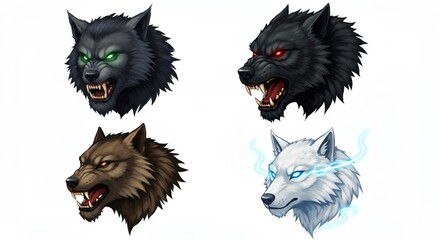 Obraz premium Four colored wolf heads illustration