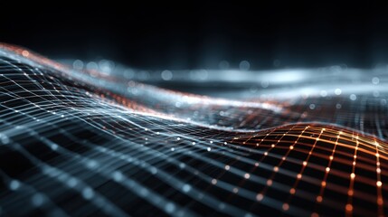 Abstract Data Network Grid with Glowing Connections for Technology and Science Visualization