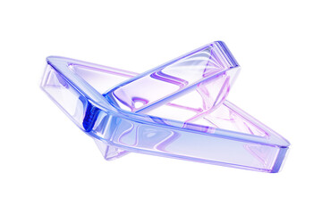 3d crystal glass square frame shapes with holographic light effect in motion. Abstract iridescent transparent figure with blue pink hologram gradient. Isolated art object render