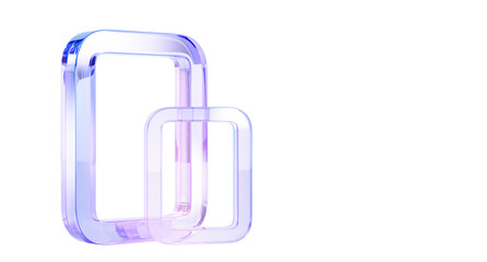 Abstract 3d blue background wallpaper with glass holographic transparent frames. Rectangle shapes crystal borders with light purple pink gradient. Render digital graphic tech banner