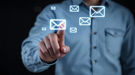 Fototapeta premium Email marketing strategy concept with person touching digital email icons online now