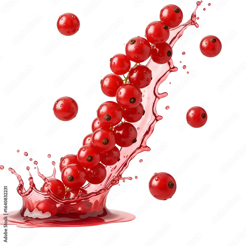 Poster Red Currants Splash with Juice on Transparent Background