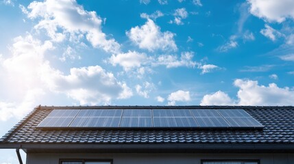 Solar Panels on Rooftop with Cloudy Sky, Renewable Energy Investment for Sustainable Living