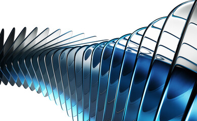 Abstract black 3d background with glass transparent square plates row, light blue gradient and speed motion effect. Crystal curve wave line pattern. Render futuristic digital tech