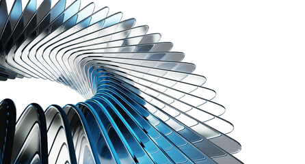 Abstract dark 3d background with glass curve wave effect of transparent square plates row. Crystal line pattern with blue gradient, light refraction, flare. Render digital tech banner