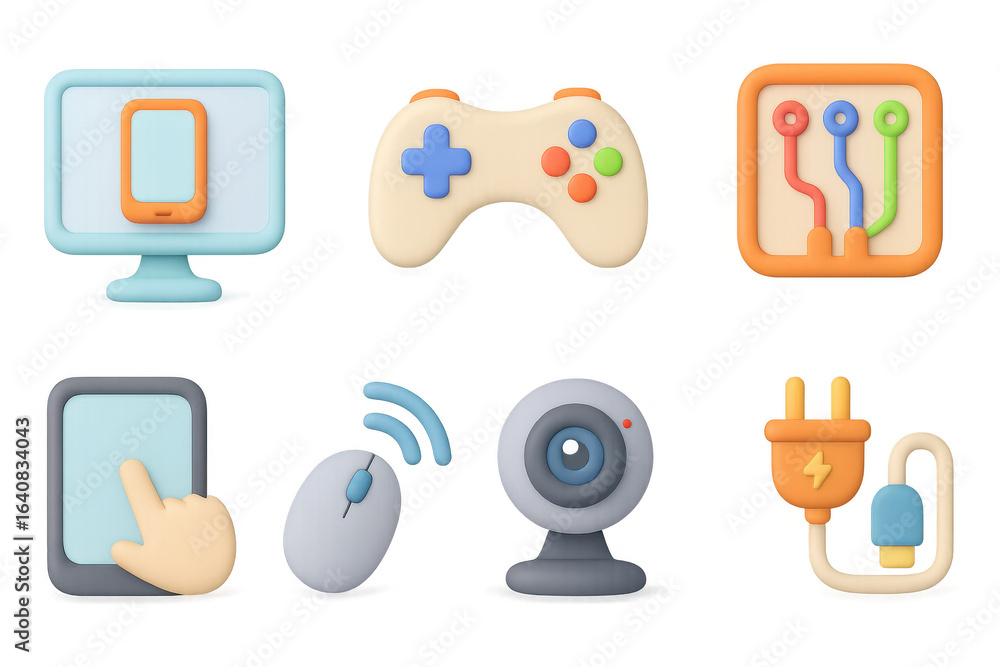 Poster colorful 3d set of tech and electronics icons for digital interfaces