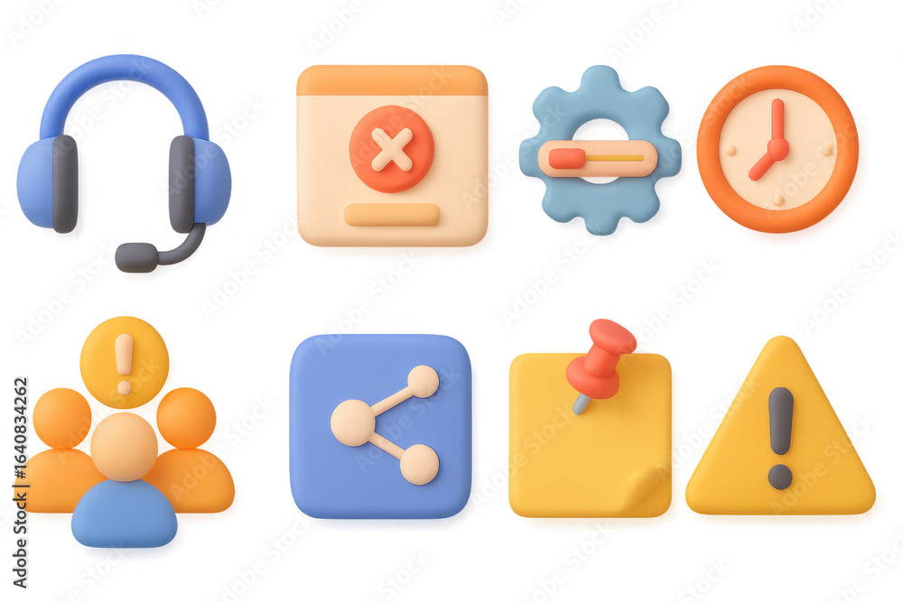 Poster colorful 3d icons set with technology and communication symbols for digital interface