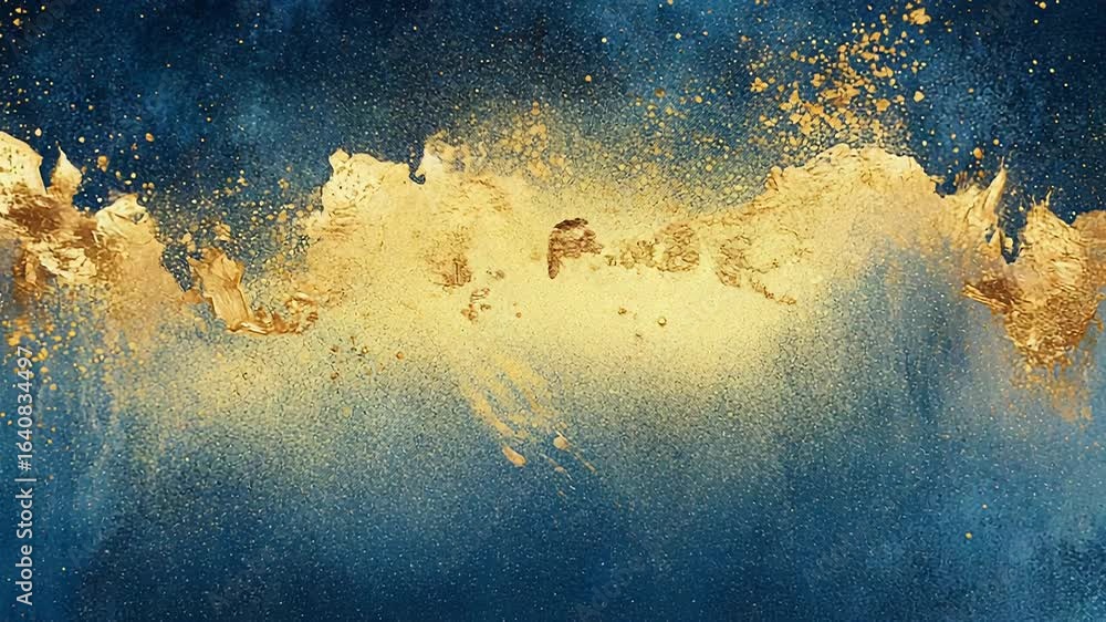 Poster golden texture flowing on abstract blue background creating luxurious pattern