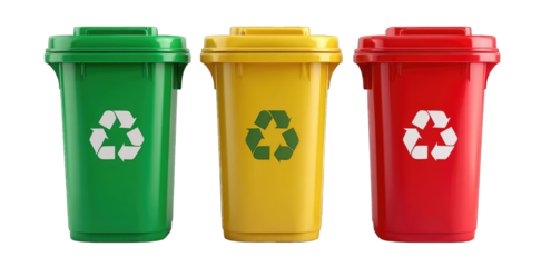 Three color-coded recycling bins (1)