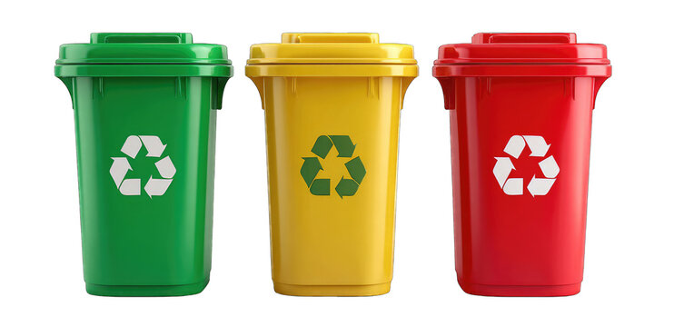 Three color-coded recycling bins (1)