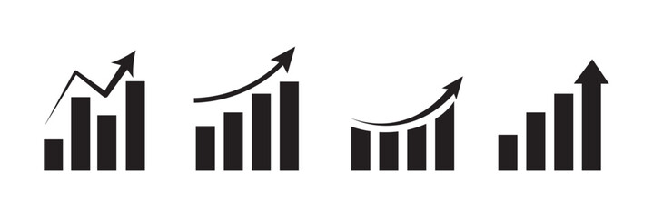 growing chart icon set. Business chart with arrows. Growth chart collection. Growing profit amount. vector illustration