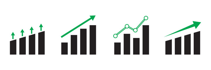 Growing bar graph icon on circle line. Rising arrow symbol vector
