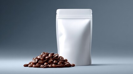 Professional mockup of coffee bean pouch design for business branding premium white package in studio environment