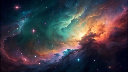 Vibrant cosmic nebula with stars and galaxies in deep space