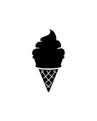 A minimalist black-and-white illustration of an ice cream cone with a swirl of soft serve. Represents dessert, summer, and sweet indulgence in a simple, fun design.