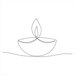 Continuous one line drawing of diya lamp for diwali deepavali celebration oil lamp line art vector design