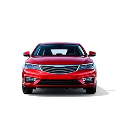 Stock photo of a red sedan car front view for sale auto vehicle transportation