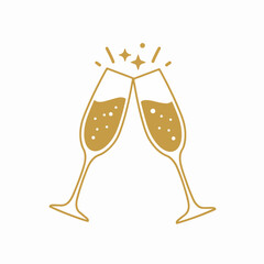 Golden Champagne Flutes Toasting Icon: Symbol of Celebration and Festive Occasions