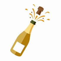 Celebratory champagne bottle popping cork with golden splashes, an iconic symbol of success and festive occasions.
