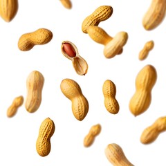 Stock photo of peanuts on white background for peanut butter and snack concepts ideas