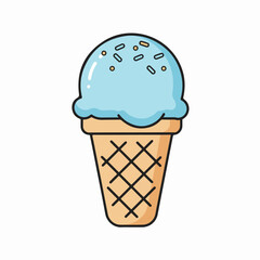 Refreshing light blue ice cream cone with colorful sprinkles, a sweet summer treat dessert illustration.