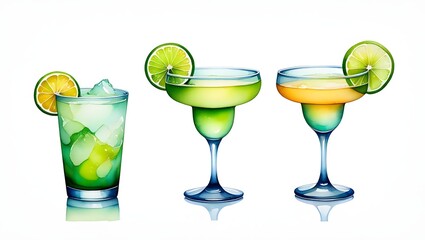 Watercolor cocktail margarita drink illustration summer alcohol beverage lime art