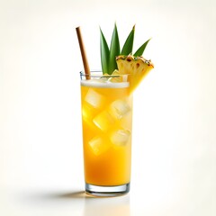 Refreshing pineapple cocktail drink with ice and straw summer beverage tropical juice