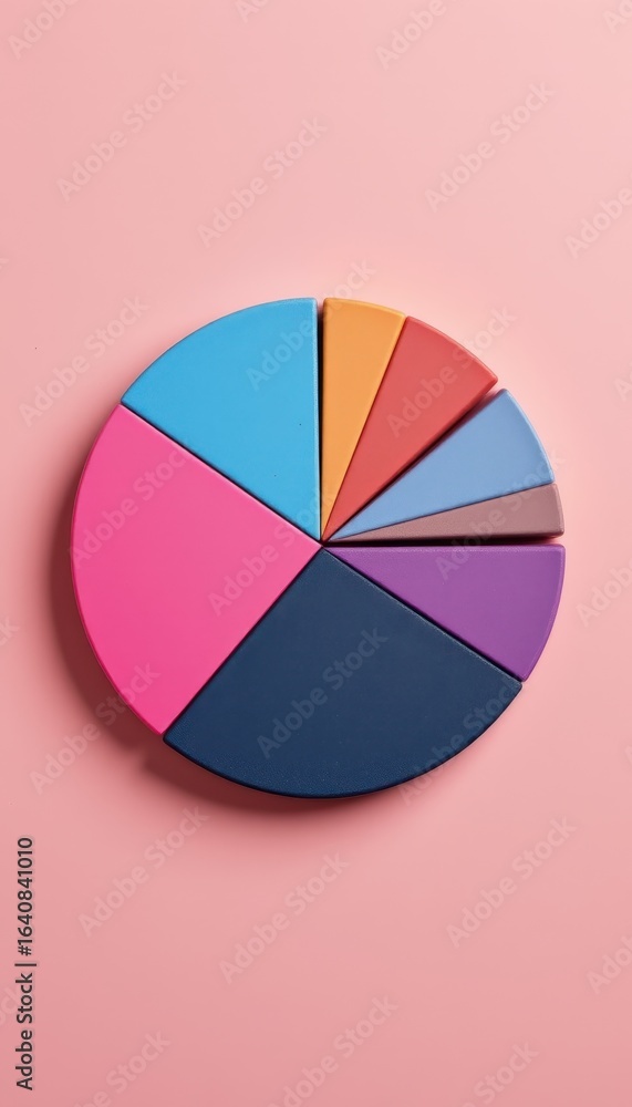 Aufkleber a colorful pie chart composed of distinct segments on a solid pink background
