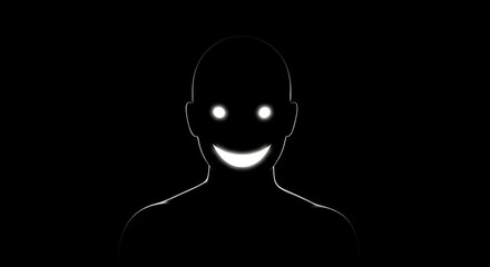Silhouette Figure Glowing Eyes Smiling in Darkness