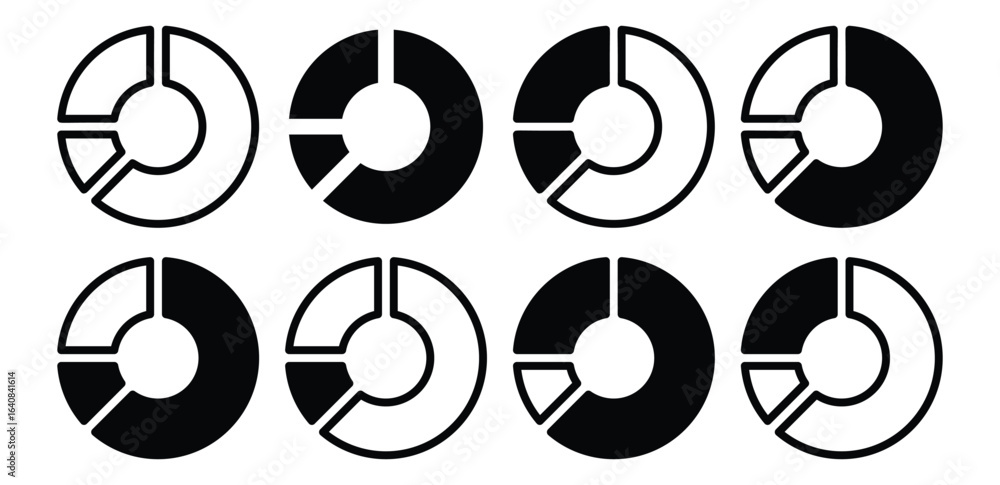 Poster black and white donut charts data visualization vector design simple flat illustration collections