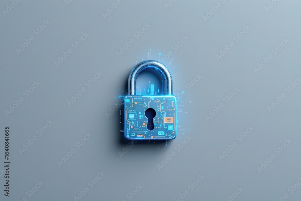 Aufkleber illuminated futuristic digital padlock with circuit board pattern and glowing lines