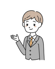 案内をするスーツを着た男性