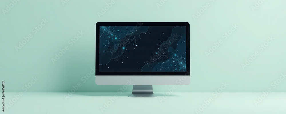 Aufkleber modern computer displaying abstract digital universe with glowing stars and nebulae