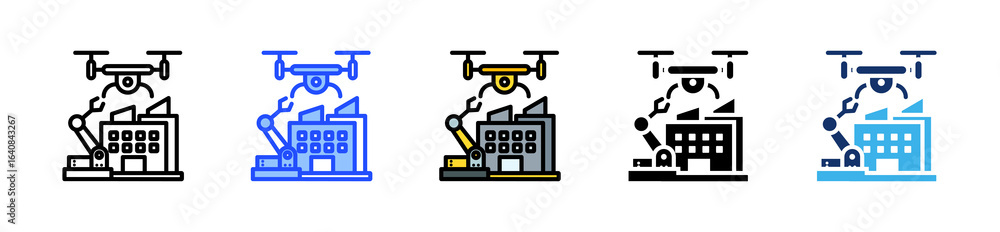 Poster drone in manufacturing icon collection with multiple styles