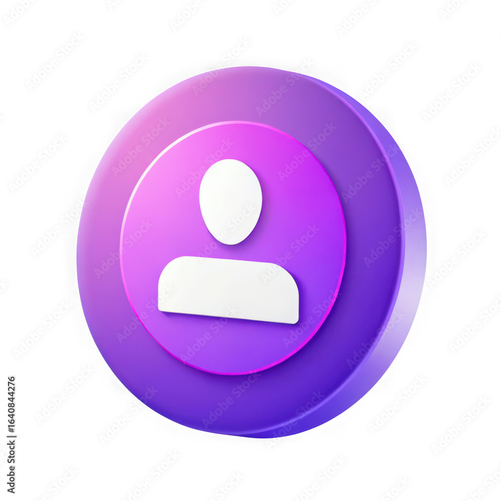 Poster modern 3d user profile icon with a stylized person in purple gradient colors isolated on transparent