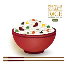 Rice Bowl and chopstick. Vector illustration.