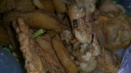 Close up shot of delicious fried food. Fried food is a typical Indonesian food. Very tasty fried...