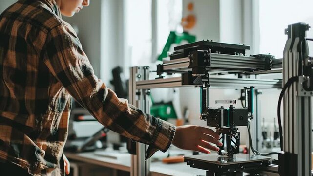 Innovative young mind engaged with 3d printing technology in a modern workshop setting