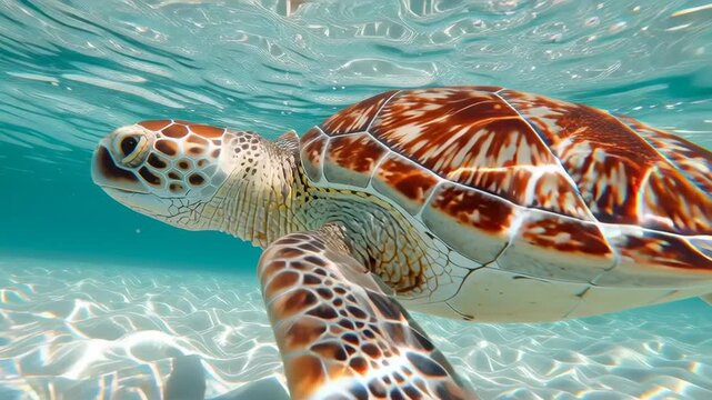 Sea Turtles Swimming in Tropical Ocean/熱帯の海を泳ぐウミガメ4