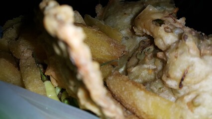 Close up shot of delicious fried food. Fried food is a typical Indonesian food.