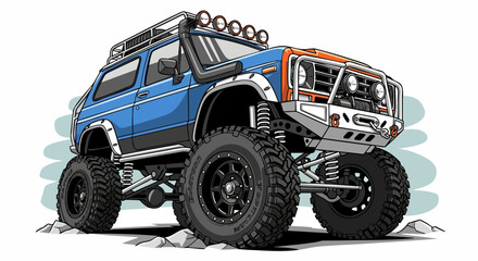 Cartoon illustration of a lifted pickup truck