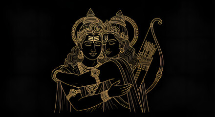 God Rama & Hanuman ji, Ram navami golden hindi calligraphy design banner