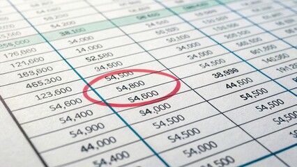 personal finance insurance control  concept Data table with highlighted figures in a spreadsheet format.