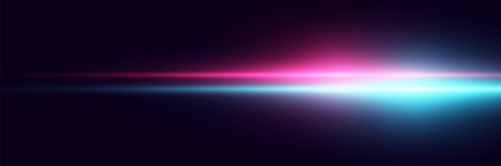 Abstract neon glare horizontal splash of blue and red light.