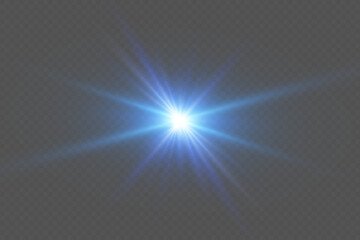 Blue glare effect, glowing star flashing. On transparent background