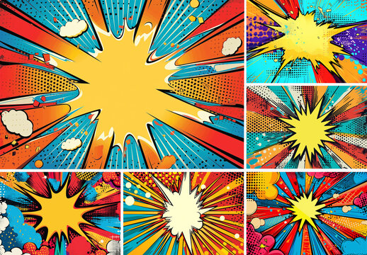 9 Comic Book Explosion Background Collection