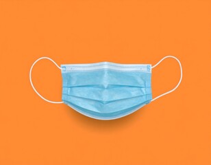 Light blue disposable face mask on vibrant orange background