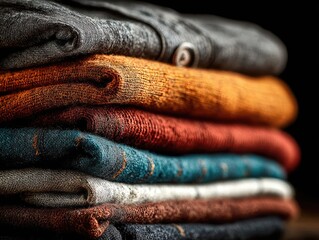 Stack of folded clothes in various colors and textures